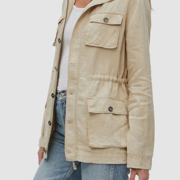NWT Michael Stars Linen Anorak Jacket Cargo Pockets Oatmeal Sz XS Zip Button - Picture 2 of 16